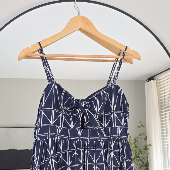 Banana Republic Factory Tie-Front Preppy Navy Midi Dress, Size Small - Picture 3 of 11